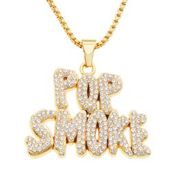 Hip Hop Rapper shiny diamond pendant gold necklace POP SMOKE pendant micro-inset zircon Jewellery 75cm night club accessory Sweater rope chain 1403