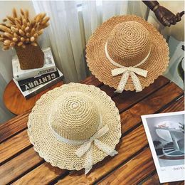 2022 New Lace Bow Big Brim Floppy Folding Straw Hat Female Summer Outing Sun Chapeau Holiday Cool Cap Seaside Beach Bucket Hat