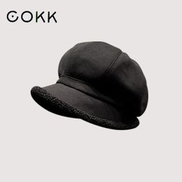 COKK Bucket Hat Women Winter Autumn Octagonal Hats For Women Retro Solid Colour Velvet Fisherman Cap Female Keep Warm Gorro New