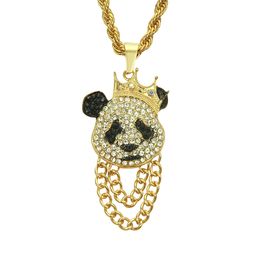 Hip Hop Rapper shiny diamond pendant gold necklace panda pendant micro-inset zircon jewelry 75cm night club accessory Sweater chain 1396