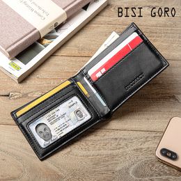 BISI GORO 2022 New Carbon Fibre Short Wallet Vintage Money Bag Slim Wallets For Men Purse High Quality RFID Credit Card Holder