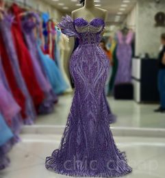 2023 Aso Ebi Lavender Mermaid Prom Dress Sequined Lace Evening Formal Party Second Reception Birthday Bridesmaid Engagement Gowns Dresses Robe De Soiree ZJ684