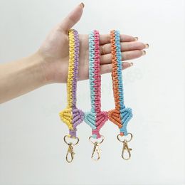 Bohemian Hand-Woven Wrist Strap Keychain Colorful Braided Cotton Rope Bracelet Key Rings Bags Car Key Pendant Accessories