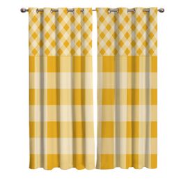 Sheer Curtains Yellow Cheque Stripe Square Stitching Room Large Window Curtain Lights Bathroom Bedroom Kitchen Decor 230701