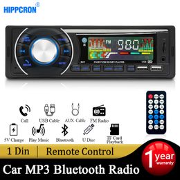 Radio Hippcron Car Radio Stereo Receiver 1 DIN FM Bluetooth MP3 Audio Player Cellphone Handfree Digital USB/TF With In Dash Aux Input 230701