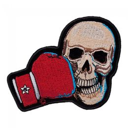 KO Boxing Skull Motorcycle Patch Boxing Skull Embroidered Iron On Or Sew On Patches 4 3 25 INCH 252C