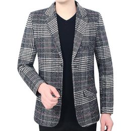 Men Blazers Suit Coats Male Business Casual Plaid Coat Brand Clothing244b
