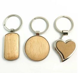 Blank Round Rectangle Wooden Key Chain DIY Pendant Engrave Wood Keychain Keyring Tags Gifts 0523