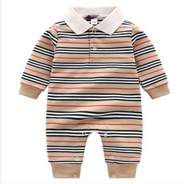 Kinderkleidungsset Baby Junge Mädchen Strampler Einteilige Langarm-Overalls 100 % Baumwolle 0–24 Monate Kleinkind-Säuglingskleidung Gestreifter Revers-Strickbody