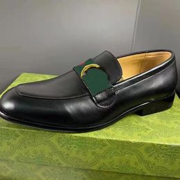 Designer men's leather loafer with Green and red Web shoes Leathers sole dress shoes Business fashion classic shoes 05