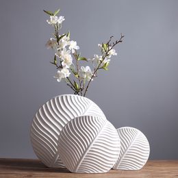 Dried Flowers Nordic Leaf Decorations Home Furnishings Soft Decor Modern Simple White Ceramic Vases Handicrafts Wholesale 230701