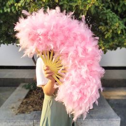 Decorative Objects Figurines 7040cm Large Pink Feather Fan Pography Props Stage Performance Dance Lolita Folding Wedding Party Decoration p230701