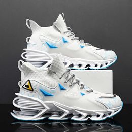 Men's Casual Running Shoes Blade Sole Breathable Mesh Sneakers Man Black White Blue High Top Fashion Trainers