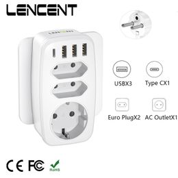 Power Cable Plug LENCENT EU Wall Socket Extender with 3 AC Outlets 3 USB Ports 1 Type C 5V 2.4A Power Adapter Overload Protection for Home/Office 230701