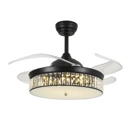 42 inch 48inch Crystal Chandelier Ceiling Fans Lamp with Dimmable light Remote Control for Living Room Bedroom