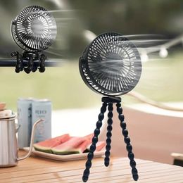 1pc 6inch 720°rotation Quiet Desk Fan, 5 Speeds Strong Airflow, Mini Handheld Stroller Fan, Personal Portable Fan With Flexible Tripod, Rechargeable Fan