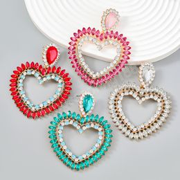 Rhinestone Heart Pendant Dangle Earrings For Women Fashion Jewellery Trendy Girls' Colletion Earrings Accessories