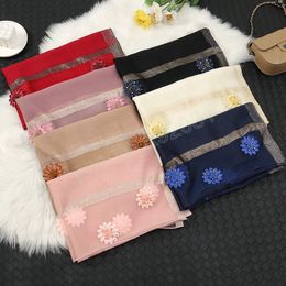 Spain Luxury Fashion Embroider Floral Chiffon Organza Scarf Shawl High Quality Print Wrap Beach Cover Hijab Snood 200*70cm