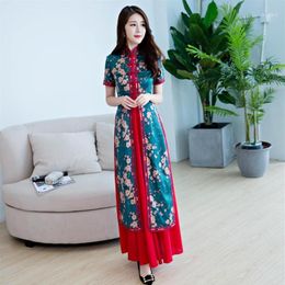 Ethnic Clothing 2pcs Cheongsam Dress Summer Girls Slim Traditional Chinese Clothes For Woman Long Qipao Q-161177t