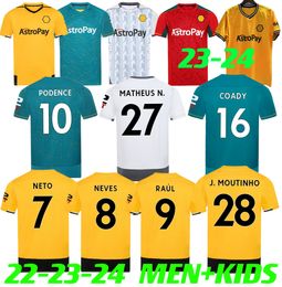 22 23 24 SARABIA Wolves Soccer Jerseys RAUL MATHEUS NETO NEVES TRAORE 22 2023 2024 Wanderers PODENCE LEMINA HEE CHAN Wolverhampton Football Shirts Men Kit Kids