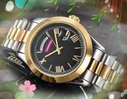 Top Grade men day date double calendar watch Gentalmen luxury 904L stainless steel Popular Casual Roman Dial Face Relogio Montre male quartz movement clock