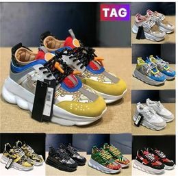 Italy shoes platform Chain Reaction Designer sneakers Chainz black white multi-color suede Bluette Gold Twill fluo tan luxury men women Barocco casual Flat trainers