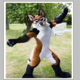 2019 Long Fur Fursuit Brown Husky Dog Mascot Costume Wolf Fox Suit Halloween Parade3109