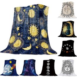 Blankets Sun Moon Blanket Throw Planet Throws Universe and Sky Navy Coverlet Hypoallergenic Lightweight AllSeason Cozy Cover 230701