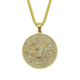 Hip Hop Rapper shiny diamond pendant gold necklace NO.7 roundel pendant micro-inset zircon Jewellery 75cm night club accessory Sweater chain 1398