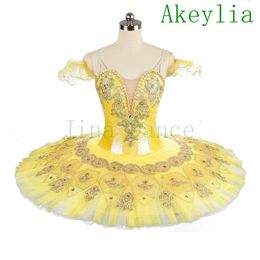 Girls Professional Ballet Tutu yellow Performance Pancake Tutu court Ballet Stage Costume Yellow Canary Fairy Ballerina costume Ad224f