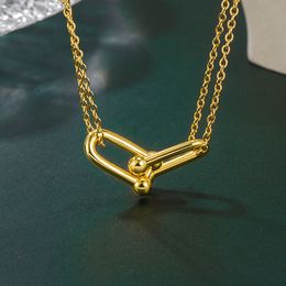 18K Gold Double U-shaped Charm Necklace for Women's Fashion Luxury Brand Designer Party Wedding Jewelry Pendant Necklace