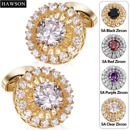 Cuff Links HAWSON Design Luxury Cufflinks For Men's Wedding Shirt High Quality Fashion Jewellry With Box4 Color Crystal Optional 230701