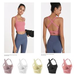 LU Sports Women Full Coverage Sexy Crisscross Fitness bra Yoga vest with Chest Pad for Yoga Running Athletic Gym Workout Tank Tops274E