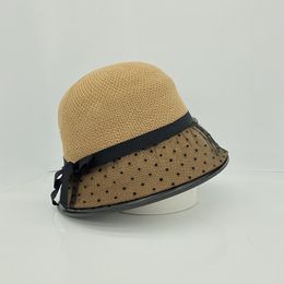 Polka Dot Mesh Top Chapeau Female Summer Sunscreen Sunshade Hollow Breathable Fisherman Cap Outdoor Beach Tennis Bucket Hat