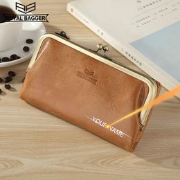 Royal Bagger Long Handheld Wallet for Women Genuine Cow Leather Soft Coin Purse Mouth Gold Bag Wallet Large Capacity Fashion