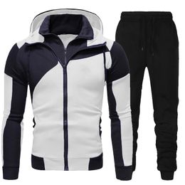 Mens Tracksuits Men Set Spring Autumn Long Sleeve Hoodie Zipper Jogging Trouser Patchwork Fitness Run Suit Casual Clothing Sportswear 230630