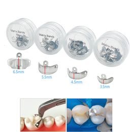 Magnifying Glasses 50pcs Dental Metal Matrices Bands with Holes Sectional Contoured Tofflemire Stuck Dentist Tools 230701