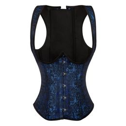 Women Jacquard Halterneck Underbust Corset Vest Spiral Steel Boned Body Shaper Waist Cincher Slimming Corselet Plus Size S-6XL Black White