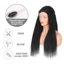 Nxy Kinky Straight Lace Front Wig 180% Density Black Yaki Wig For Women With Baby Hair Synthetic Wigs Heat Temperature Glueless 230524