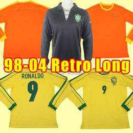 Camisas de futebol brasil de manga longa camisas retrô carlos Romario ronaldo ronaldinho camisa de futebol brasils rivaldo adriano 1998 98 goleiro 2004 04