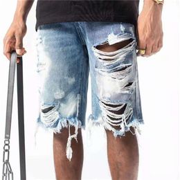 21S Luxurys Designer Mens Short Jeans Summer Classic Pink Stripe Am-jeans Printing Fluorescent Denim Fashion Hole Tear Design Top 264u