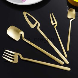 Dinnerware Sets Spoon Fork Cutlery Dessert Tableware Steak Knife Stainless Steel Curved Handle Hanging Cup Spoons Dinnerware Kitchen Accessories x0703