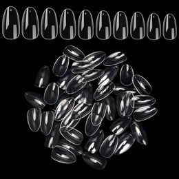 False Nails 600pcs Almond Full Cover Fake Nail Press on Oval Shaped Nail Tips Natural Clear False Coffin Tips Manicure Tool x0703