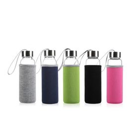 22-Unzen-Glaswasserflasche, BPA-frei, hochtemperaturbeständige Glas-Sportwasserflasche mit Teefilter-Ei, Flaschen-Nylonhülle