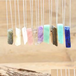 Pendant Necklaces Stainless Chains Stone Pillar Pendants Healing Crystal Reiki Natural Smoky Rose Quartz Citrines Gems Necklace Jewe Dhfke