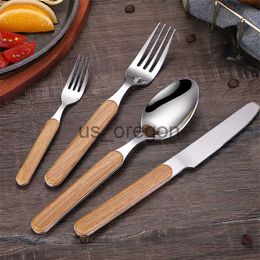 Dinnerware Sets Japanese Style Stainless Steel Cutlery Wooden Handle Vintage Tableware Dinnerware Spoon Fork Knife for Home Kitchen Gadgets x0703