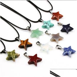 Pendant Necklaces Healing Crystal Natural Stone Point Star Charms Turquoise Tiger Eye Lapsi Link Chain Wholesale Christmas Jewellery D Dhj6K