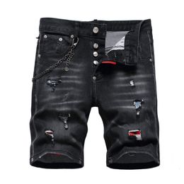 Men's Jeans Men Black Denim Shorts Summer Holes Shorts Jeans High Quality Male Stretch Fit Ripped Denim Jeans dsq Shorts Size 44 230701