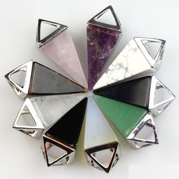 Charms Natural Crystal Square Cone Shape Chakra Stone Pendum Rose Quartz Pendants For Jewellery Accessories Diy Making Wholesale Drop Dhpyk