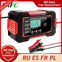 New EAFC Full Automatic Car Battery Charger 12V Digital Display Battery Charger Power Puls Repair Chargers Wet Dry Lead Acid